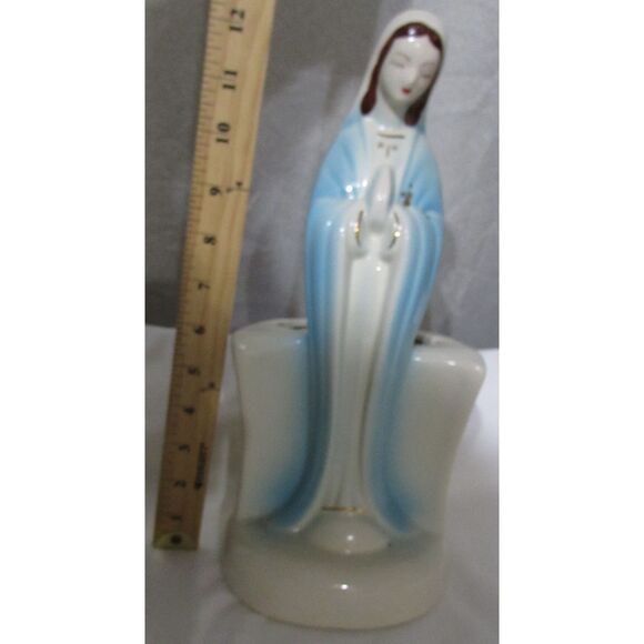 Vintage praying Virgin Mother Mary planter ceramic religious Catholic blue Jesus - Picture 8 of 9